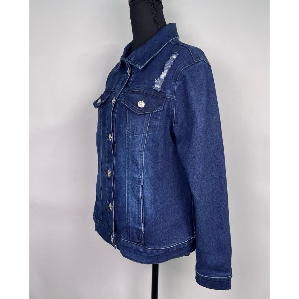 Dkin Jeans Dark Wash distressed Denim Jacket Size Small - Picture 3 of 10